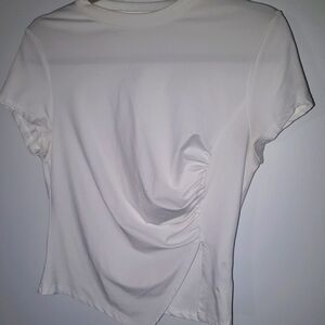 White Ruched Women's Top With Slit
